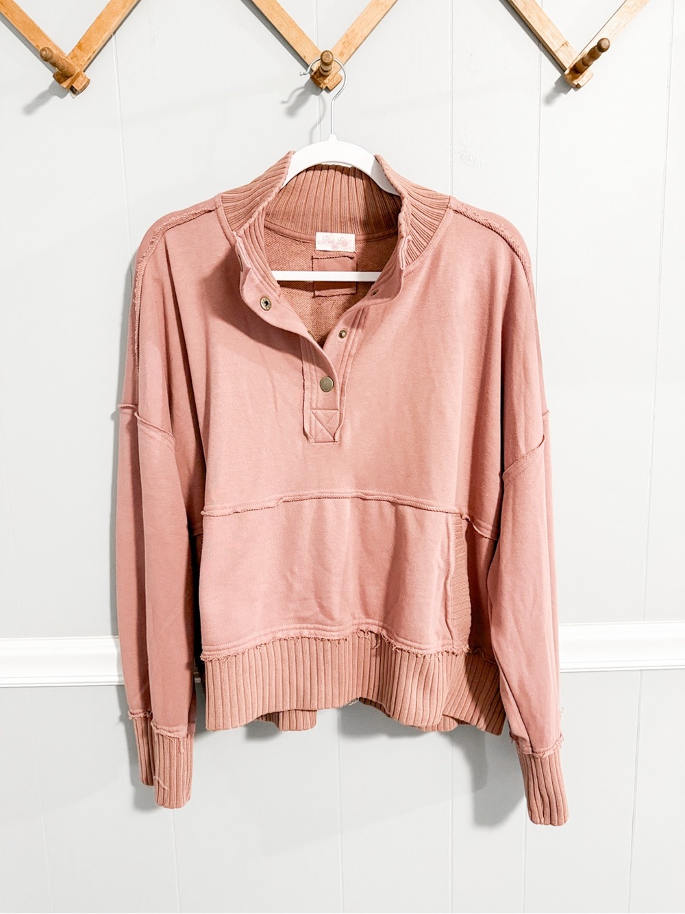 Pink Lily Mauve Pullover Quarter Button Top